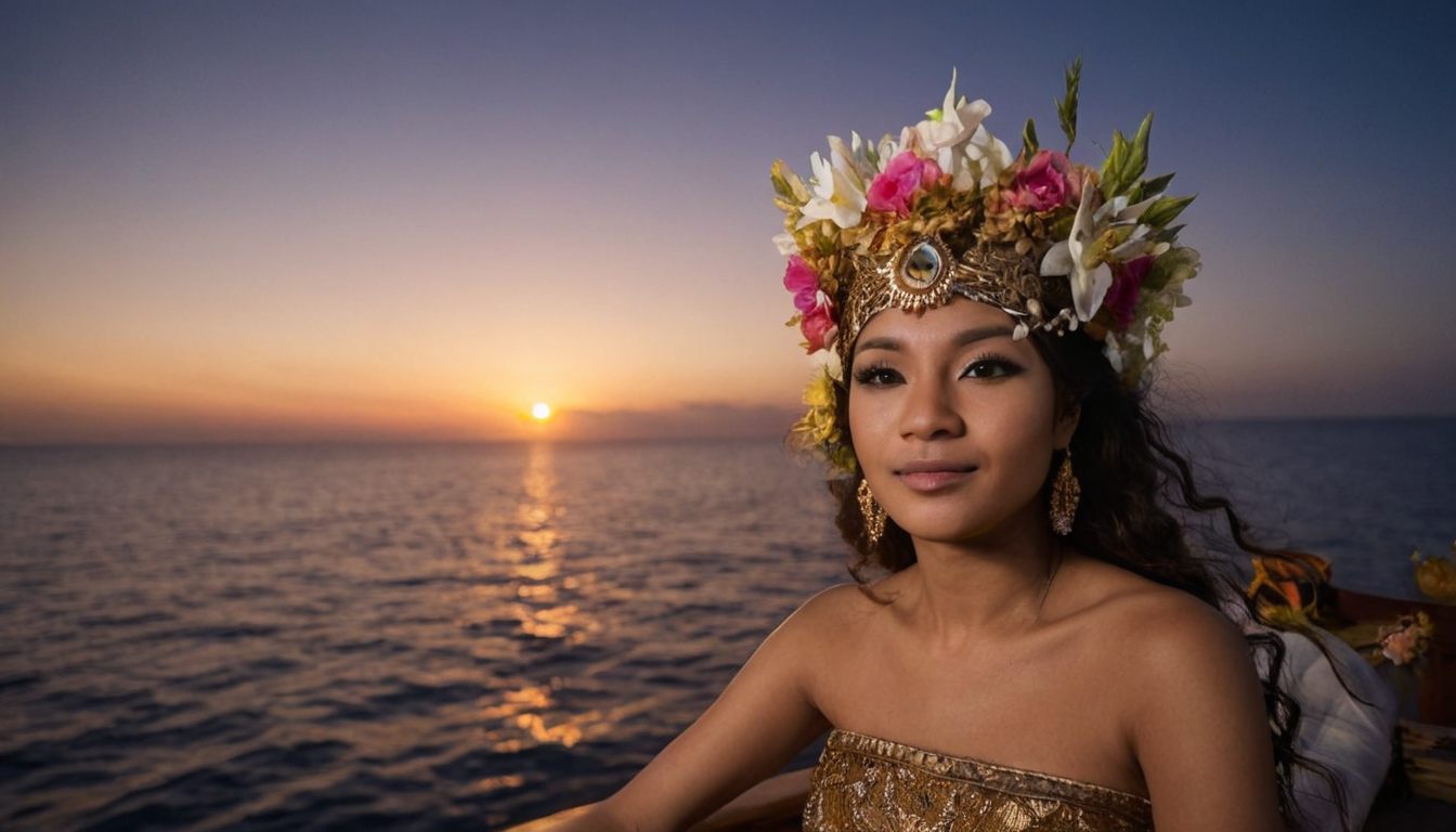 00002-3165136056-Mythical Full Body Portrait Photo of Dyah Gitarja aboard her Javanese ship, wearing a flower and a majestic crown in her hair, e.png